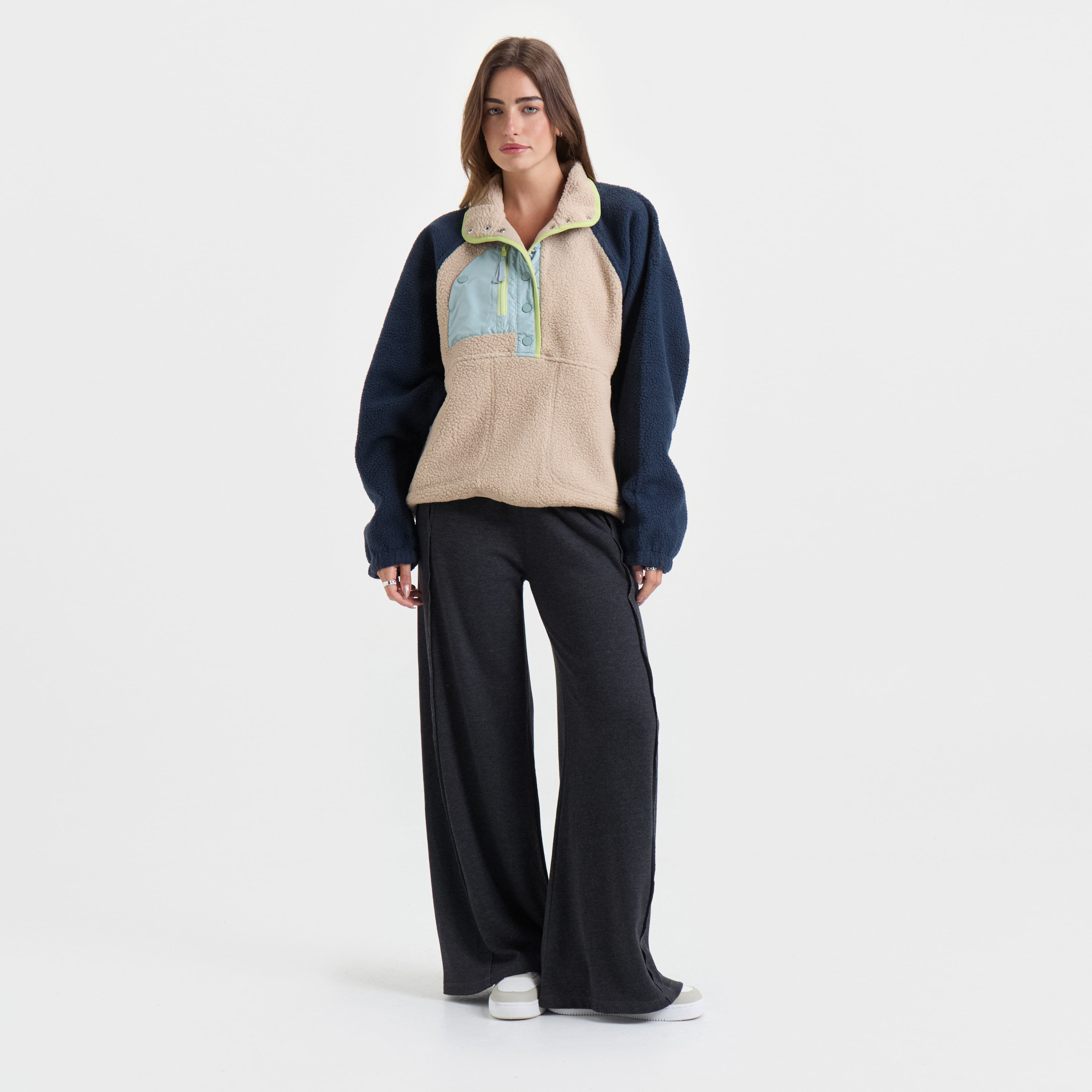 Fleece color block 1/2 zip Atomik